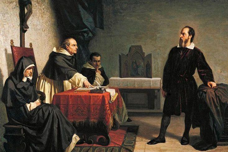 "Galileo ante la Inquisición, lienzo de Cristiano Banzi" Fuente: La Vanguardia, 20.01.21